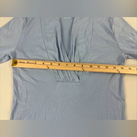 NEW Express Sexy Basic Tee Sz M Top 3/4sleeve V-Neck  Shirt Baby Blue Vtg - Picture 10 of 10